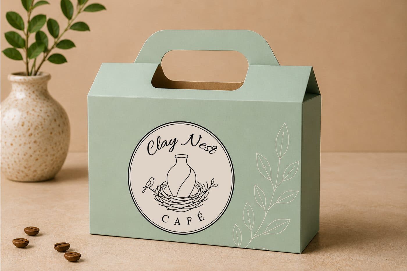 Clay Nest branded take-home box